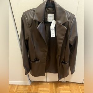 Abercrombie Vegan Leather Blazer- S- brown